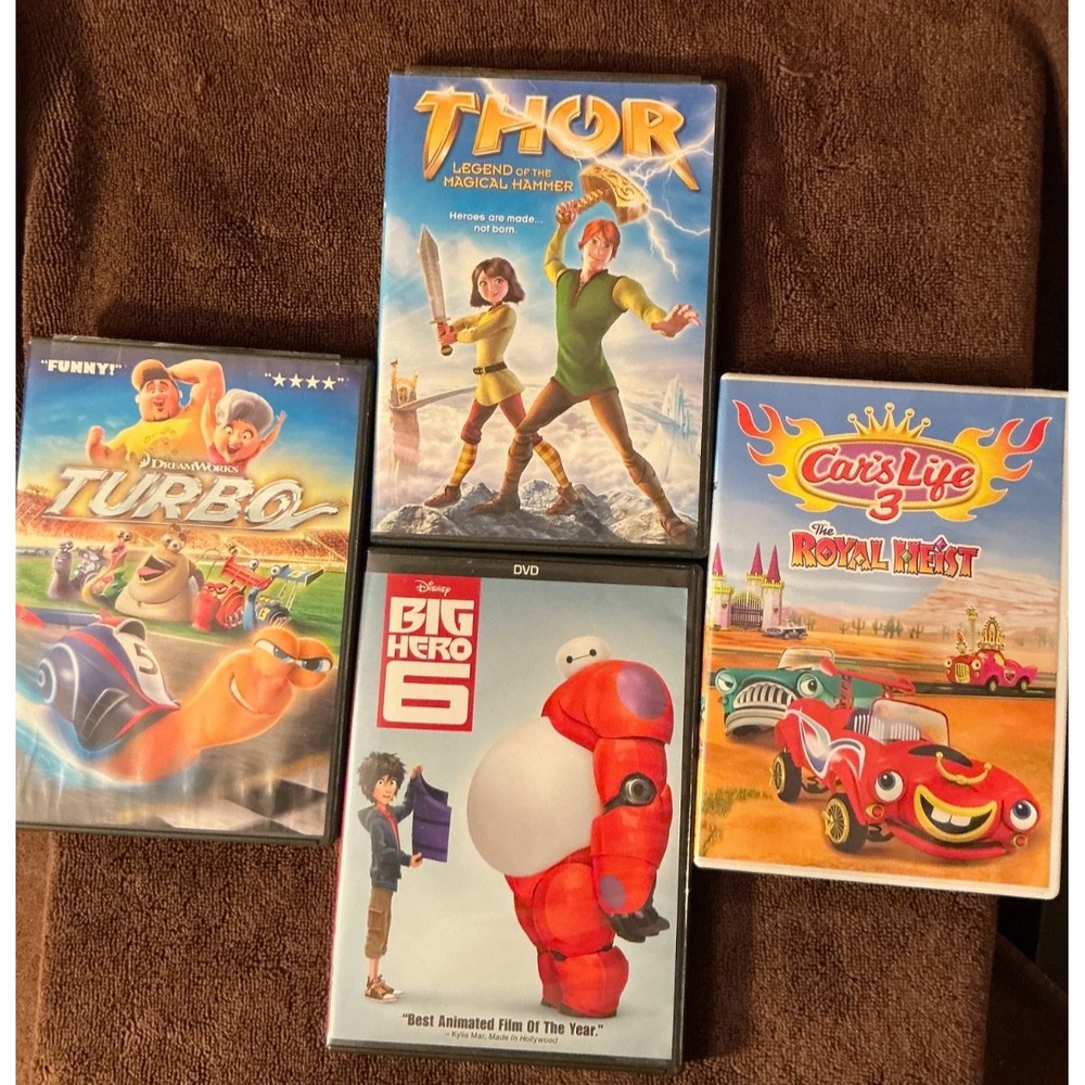 Lot Of 4 Kids Disney DVD BIG HERO 6 2015 DW TURBO CAR'S LIFE 3 - THOR 2011